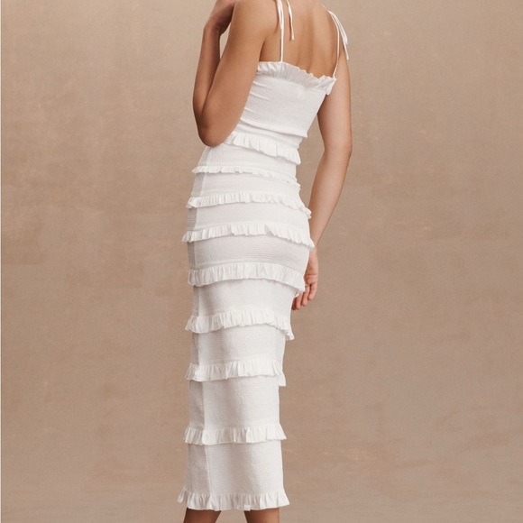 V. Chapman Lily Ruched & Ruffled Stretch Midi Dress Size 4 - Picture 2 of 5